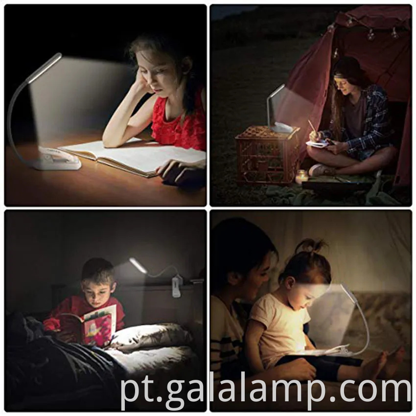 Lâmpada de mesa de clipe de clipe para leitura recarregável USB para leitura